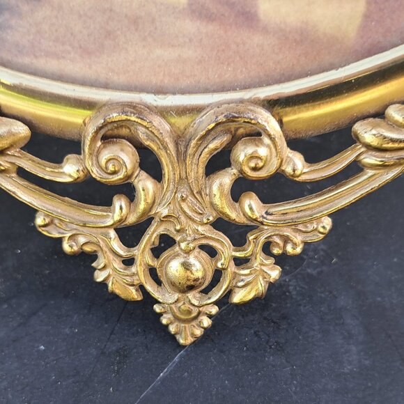 Antique Bubble Glass Brass Frame & Picture - Picture 5 of 11